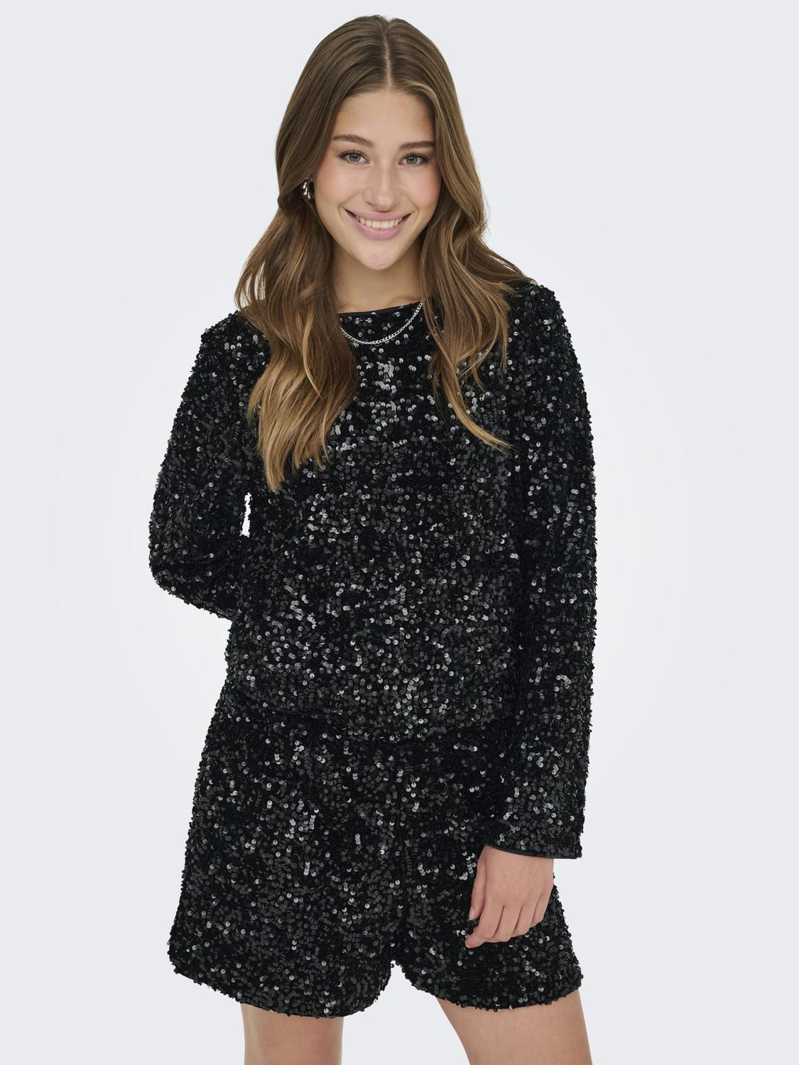 Onlconfidence L/s Sequin Bow Top Jrs Sort