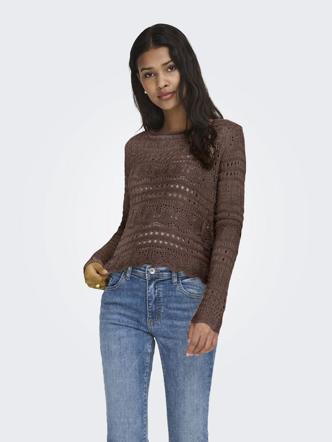 Jdysun Lay L/s Boatneck Pullov. Knt Noos Brun