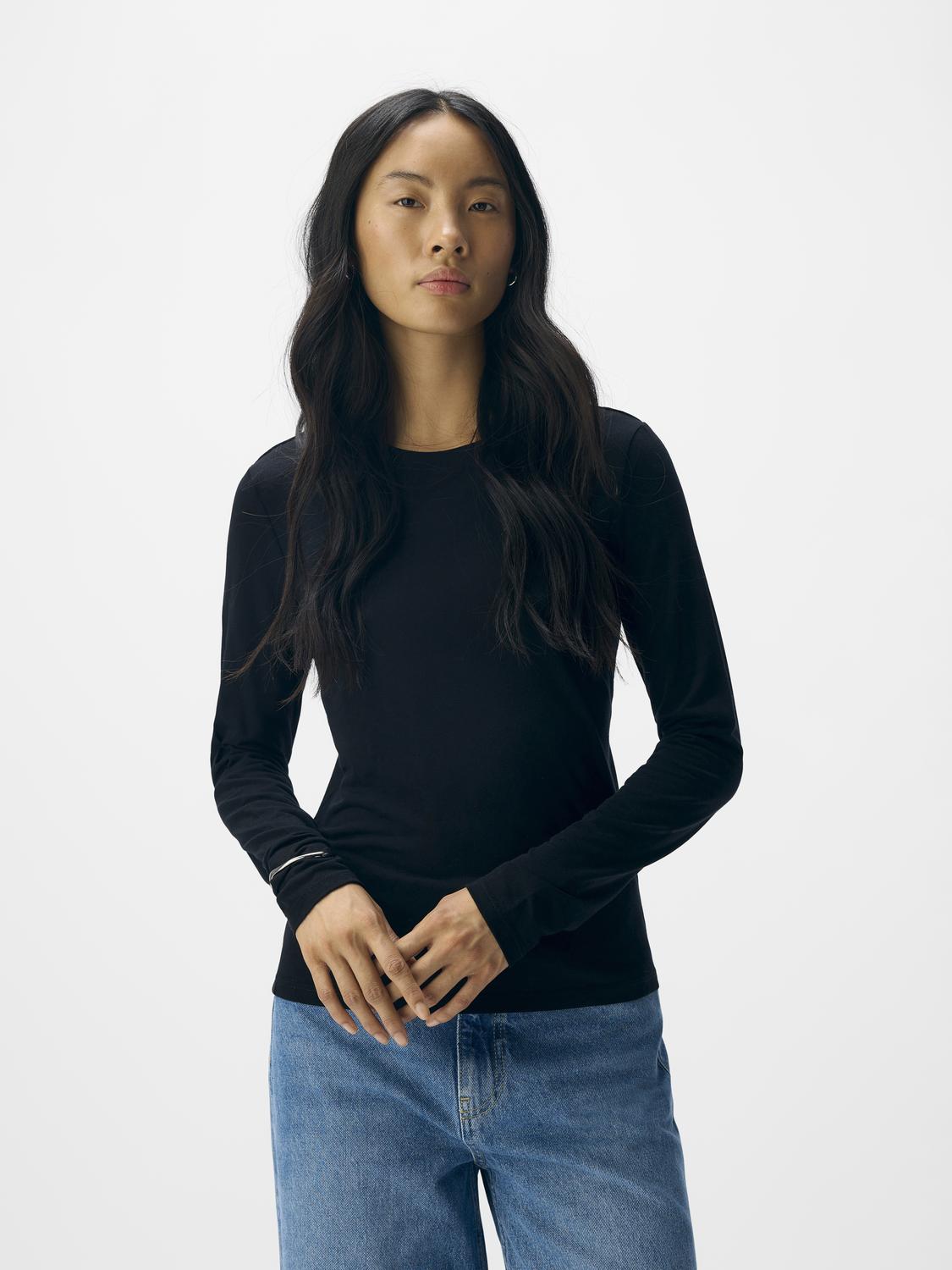 Objzofia Sli L/s O-Neck Top Noos Sort