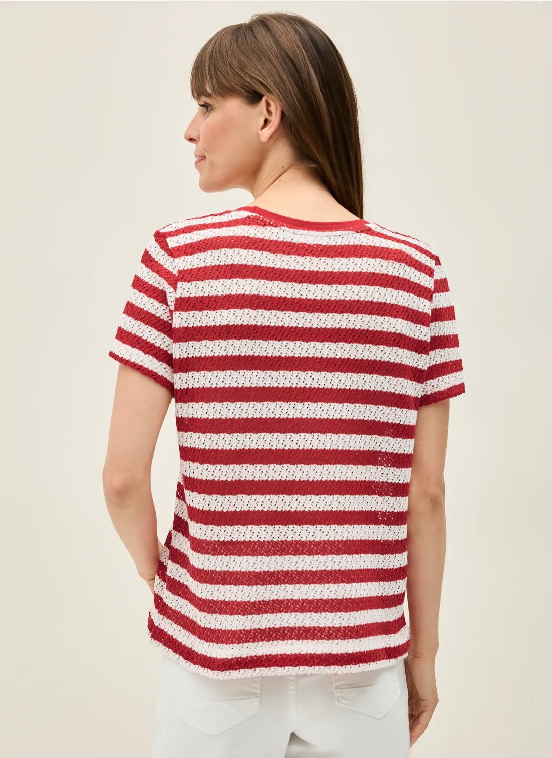 AJOUR STRIPE T-SHIRT Rød