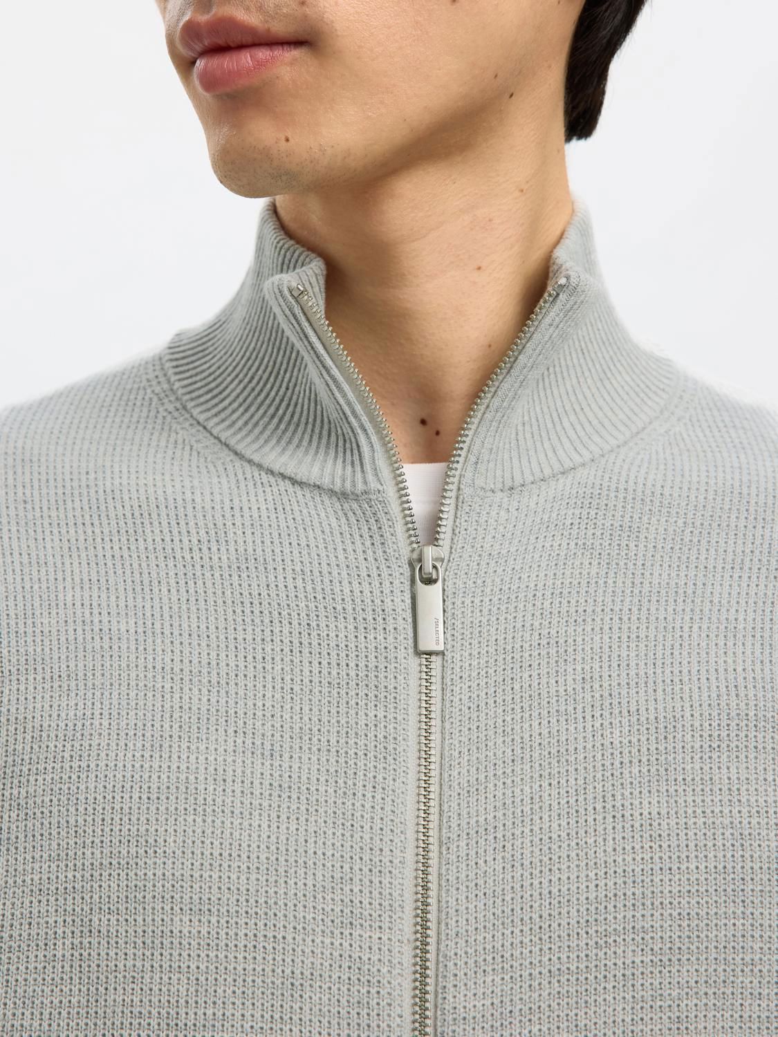 Slmdane Ls Knit Structure Full Zip Noos Grå