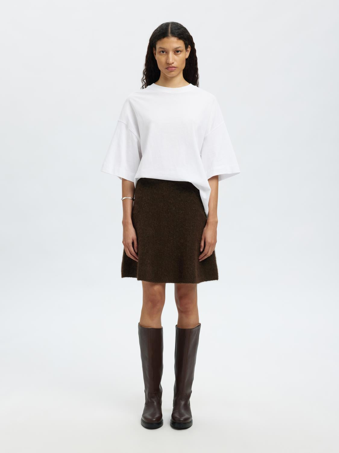 Slflulu Brushed Hw Knit Skirt Brun