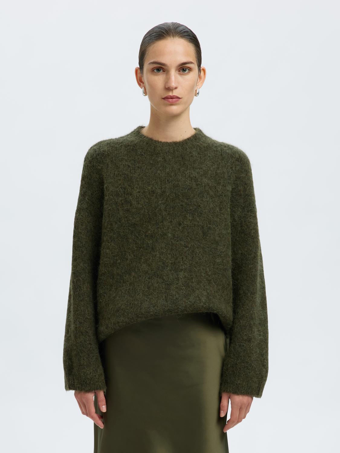 Slfgabriella Ls Knit New O-Neck Noos Mørkegrønn