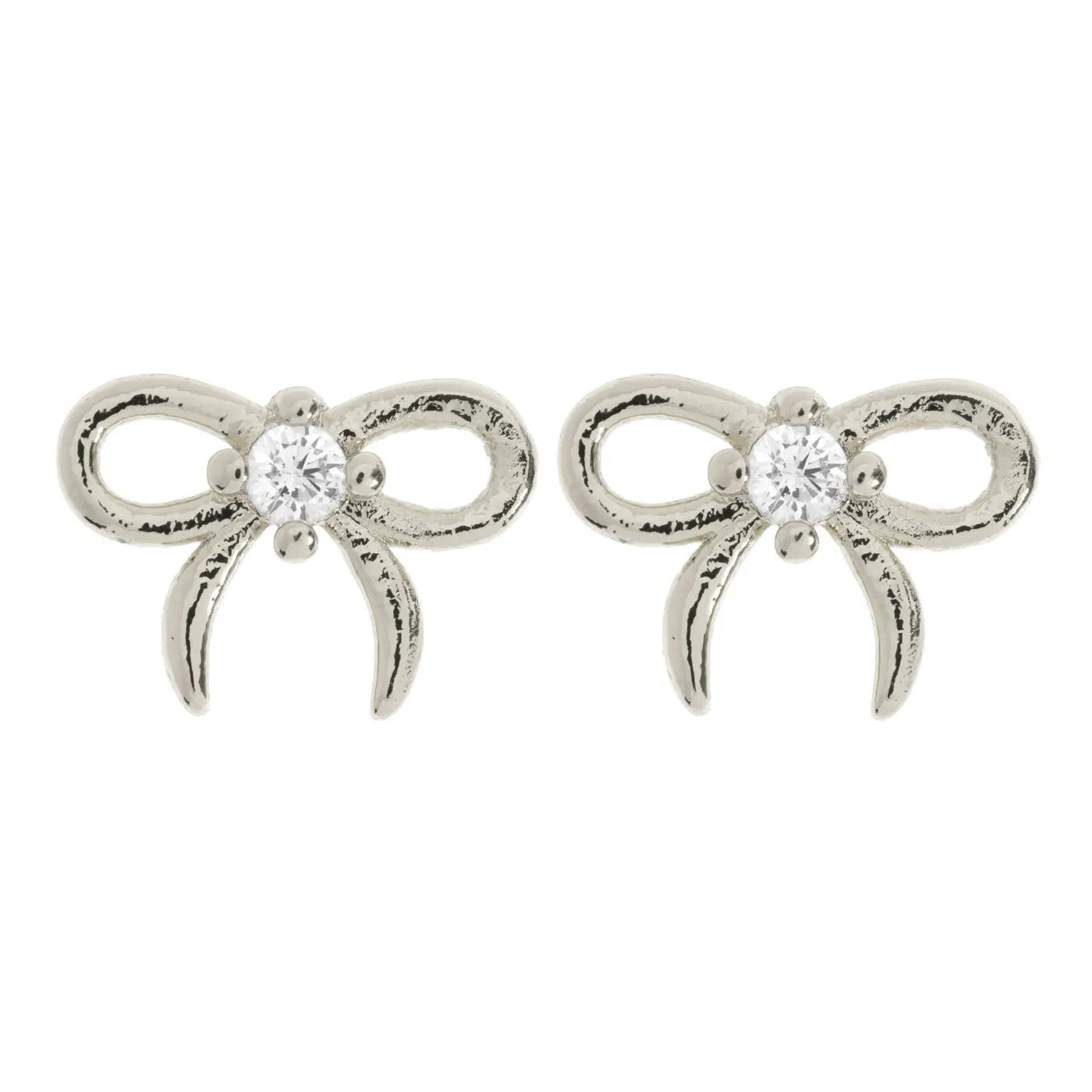 Juliette - Petite Bow with Crystal Stud Earrings - Silver