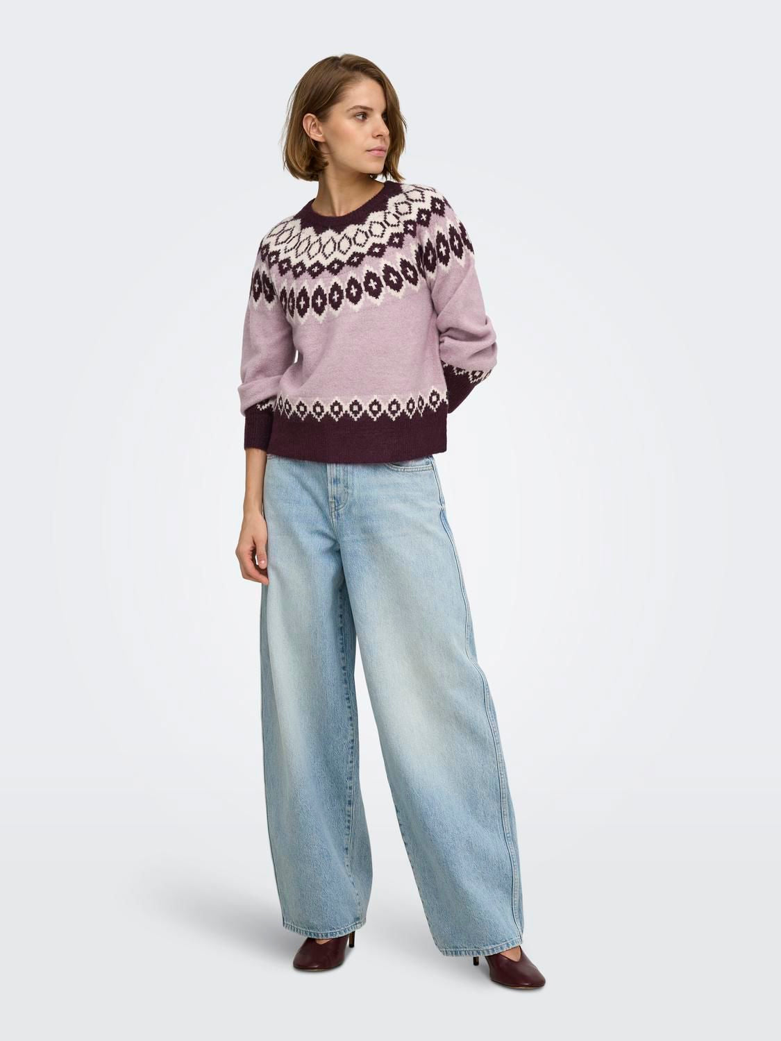 Onlrusty Ls Fair Isle O-Neck Bf Knt Lilla