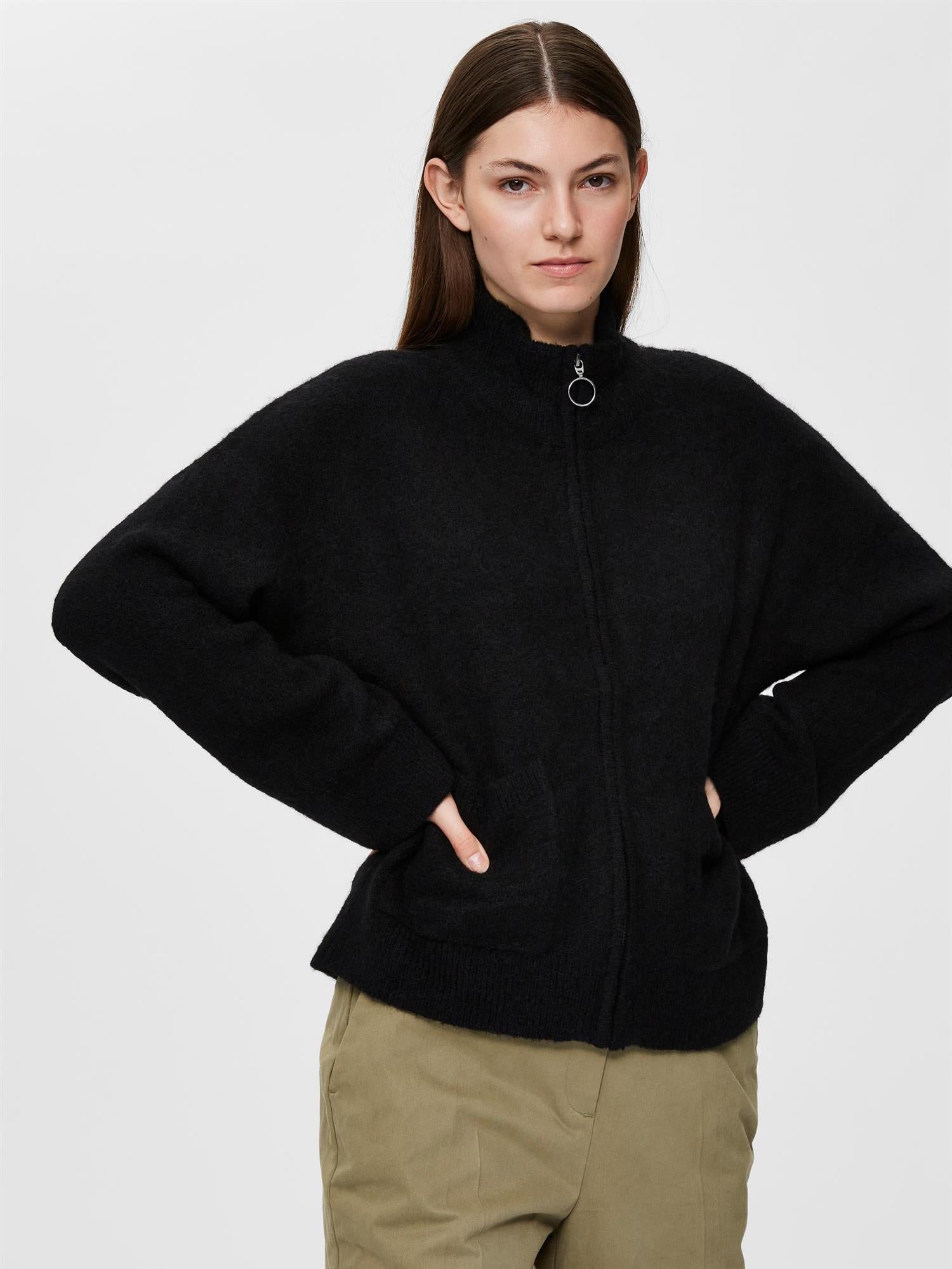 SLFSIA RAS LS KNIT ZIPPER CARDIGAN Sort