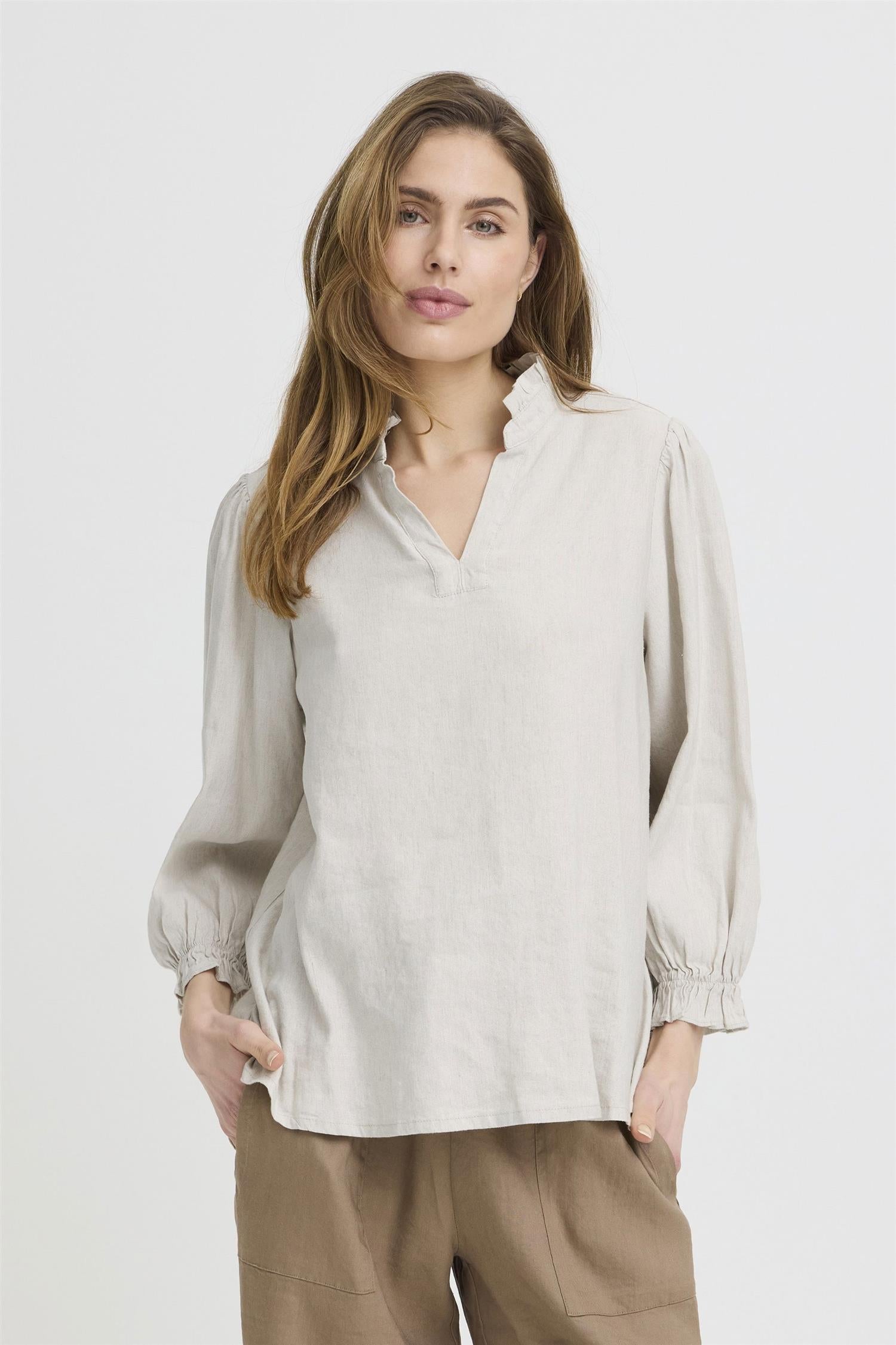 Pzluca Frill Blouse Beige