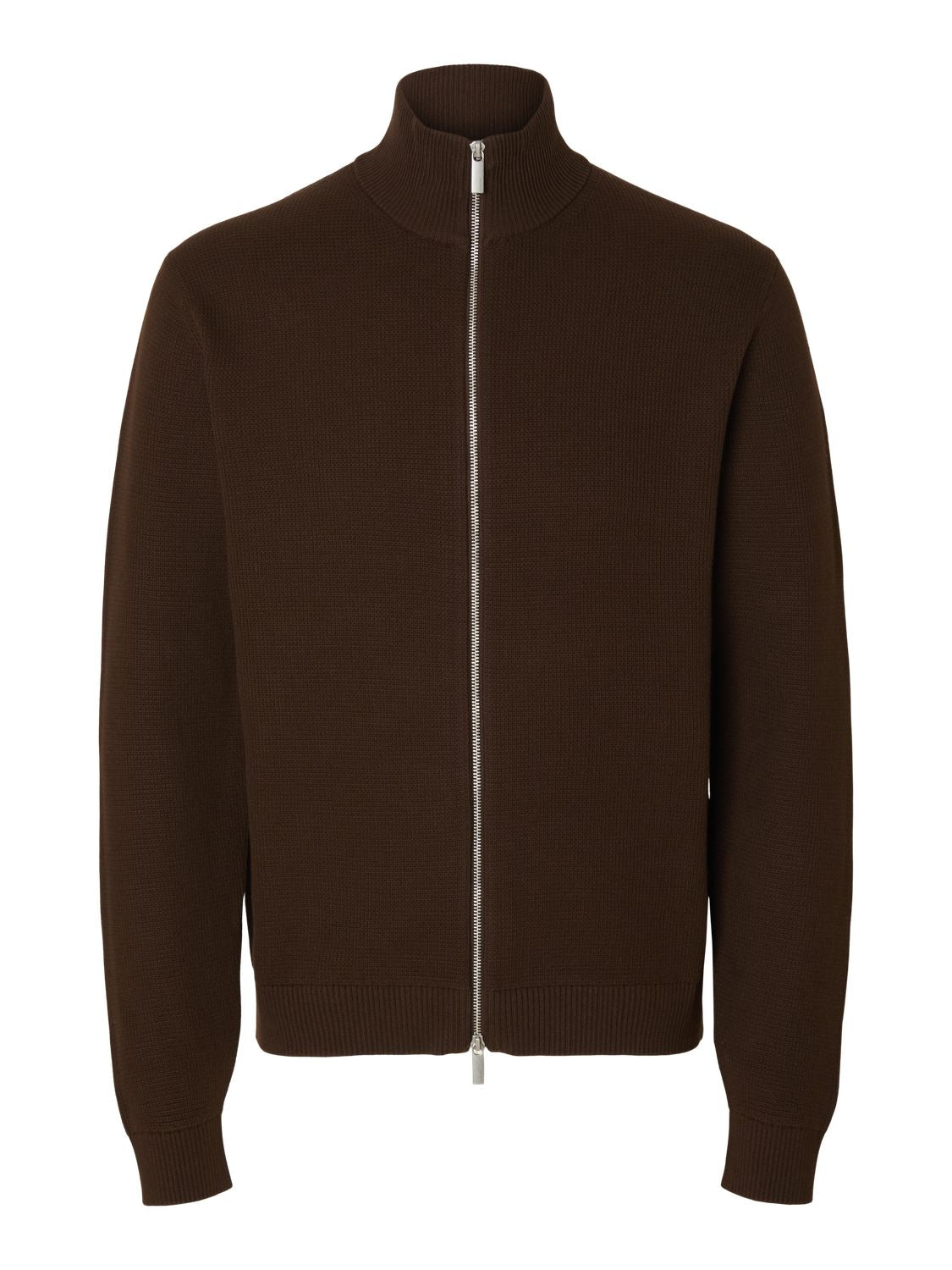 Slmdane Ls Knit Reg Struc Full Zip Noos Brun