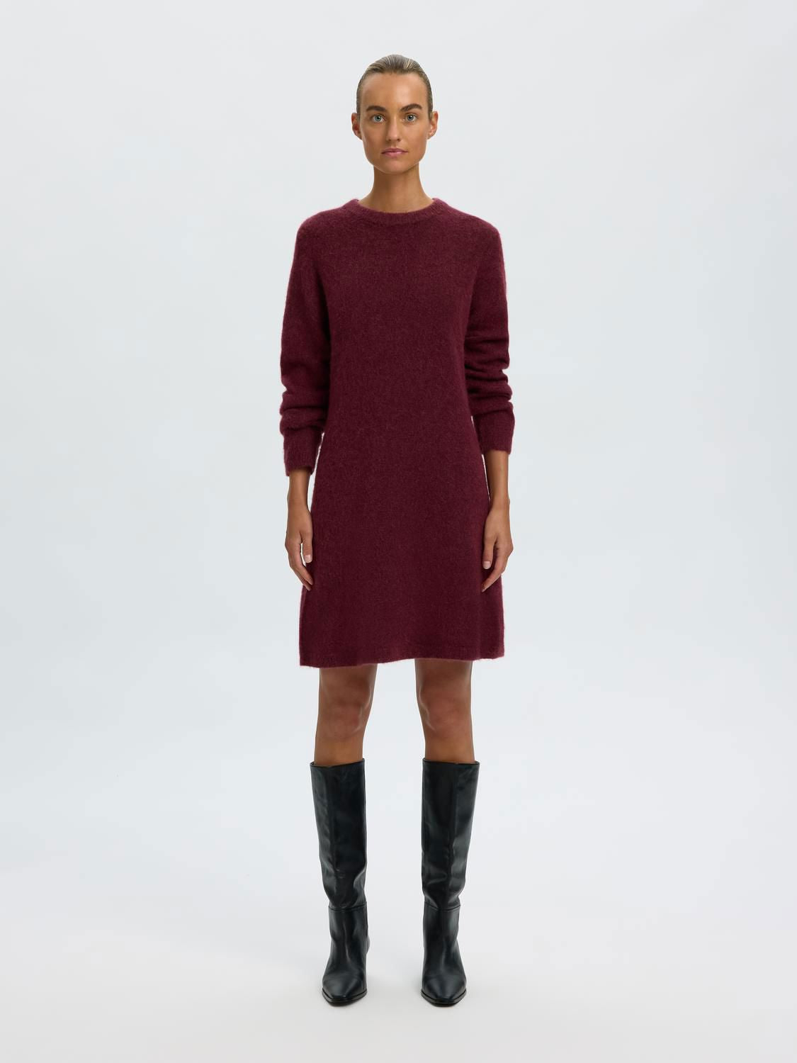 Slwlulu Brushed O-Neck Ls Dress Noos Burgunder