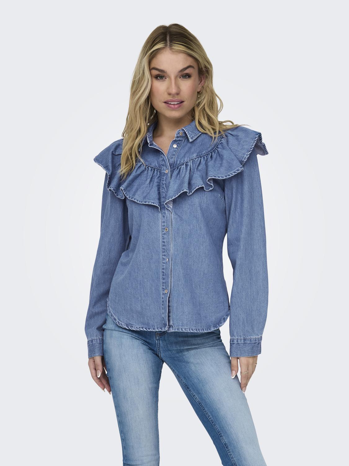 Onlindigo Ls Frill Dnm Shirt Qyt Noos Blå