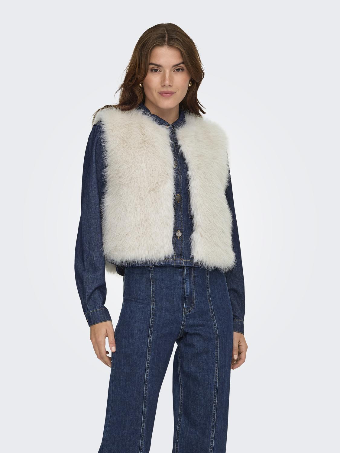 Jdyora Faux Fur Waistcoat Otw Sie Lysegrå