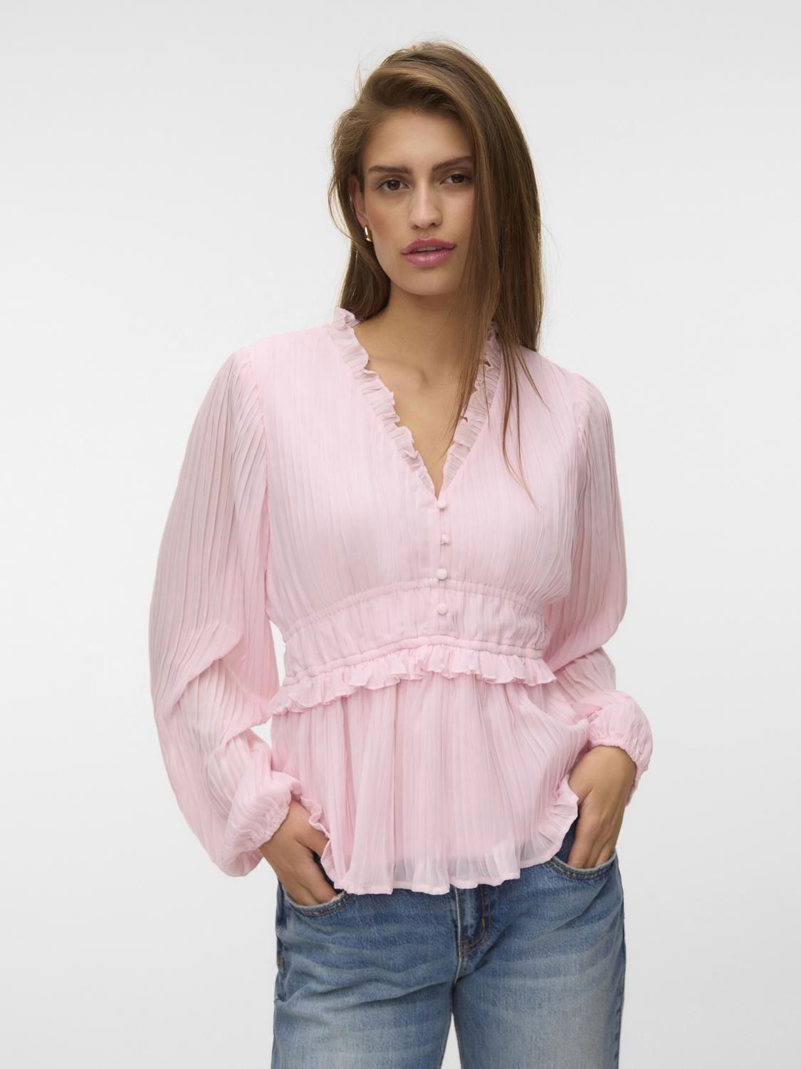 Vmdora Ls Detail Plisse Top Wvn Exp Rosa