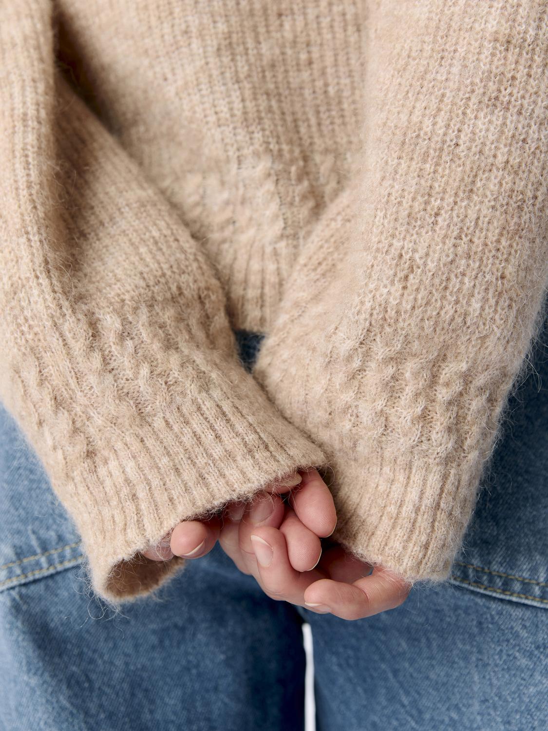 Objabby Ls Re O-Neck Knit Noos Beige