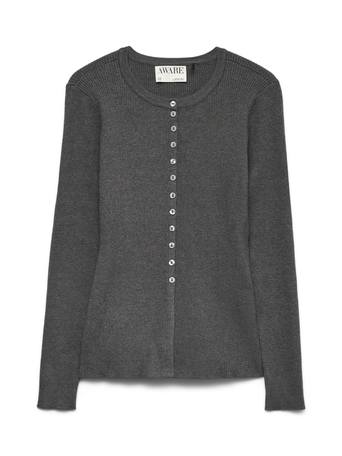 Awukino Ls O-Neck Knit Cardigan Mørkegrå
