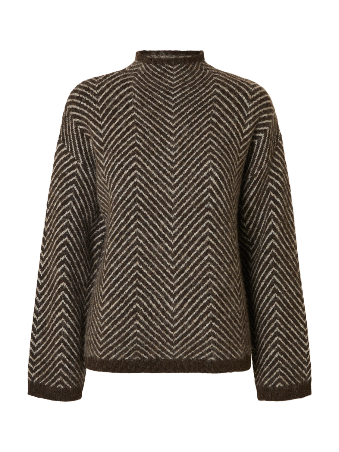 Slflulu Ls Herringbone Knit High Neck Brun