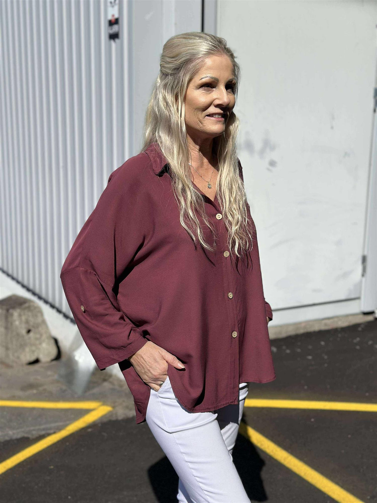 SKJORTEBLUSE VISKOSE ONESIZE Vinrød