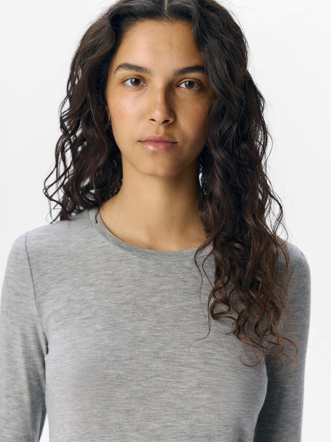 Objzofia Sli L/s O-Neck Top Noos Mellomgrå