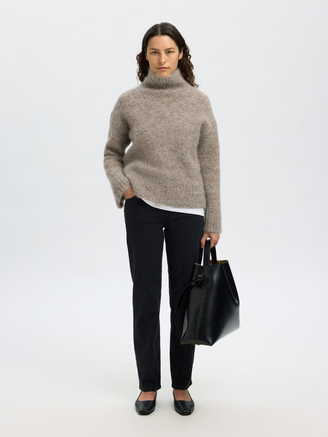 Slfgabriella Ls Knit High Neck Noos Beige