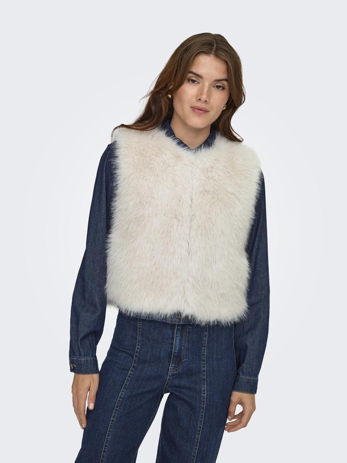 Jdyora Faux Fur Waistcoat Otw Sie Lysegrå