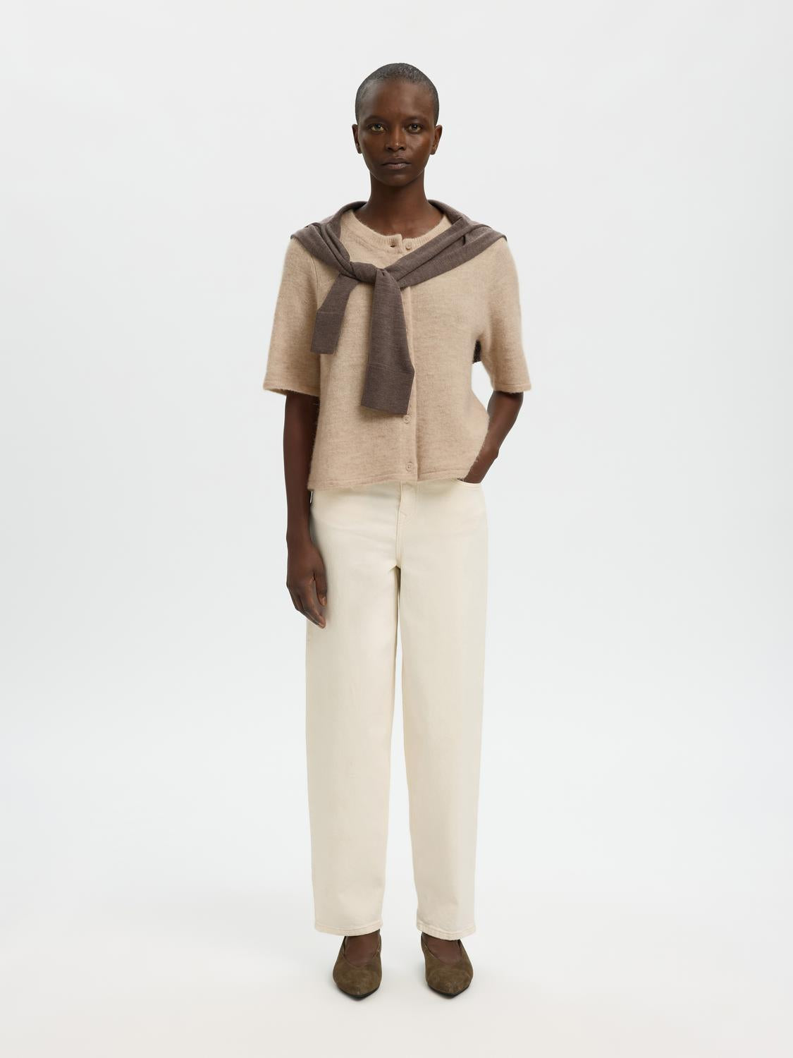 Slflulu 2/4 Knit Cardigan Noos Beige