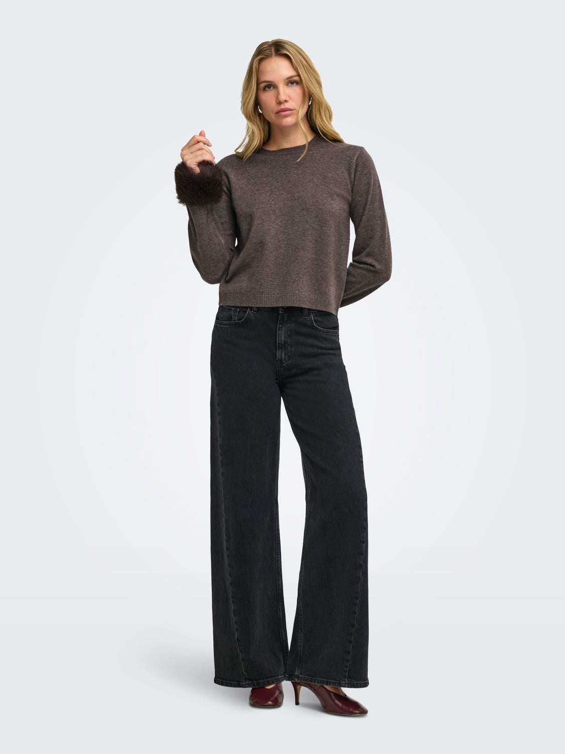 JDYTALIA L/S ON FAUX FUR PULLOVER KNT Brun