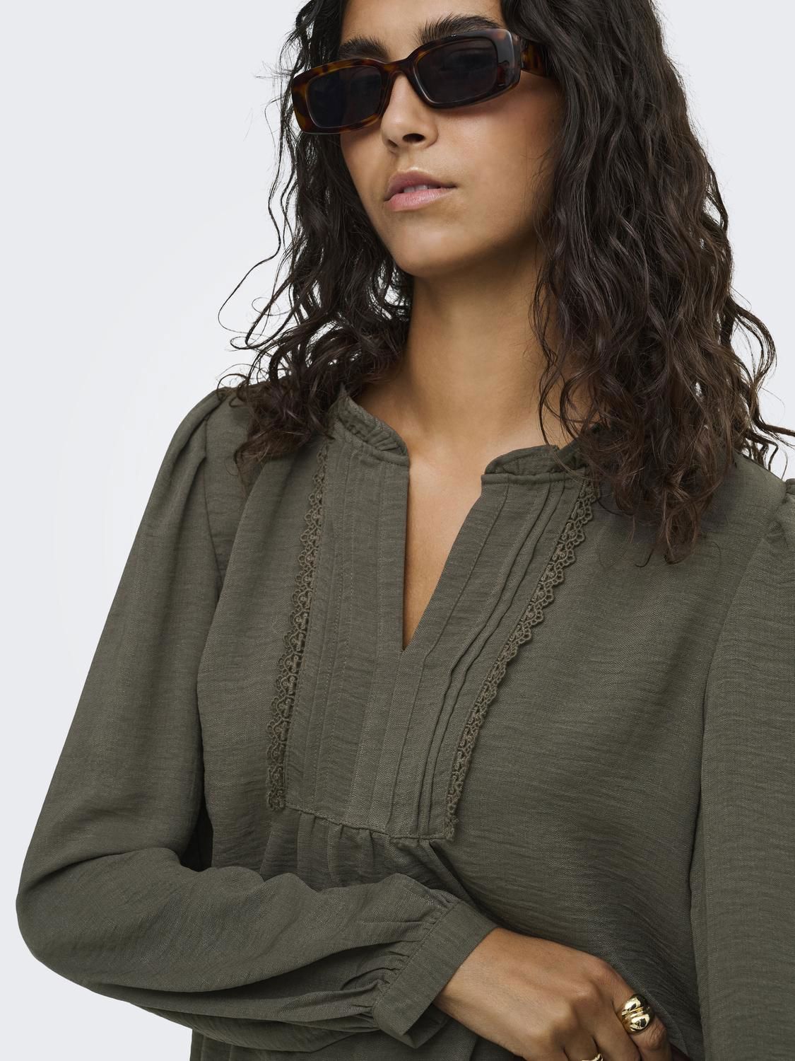 Jdyrachel Life L/s Pintuck Top Wvn Noos Grønn