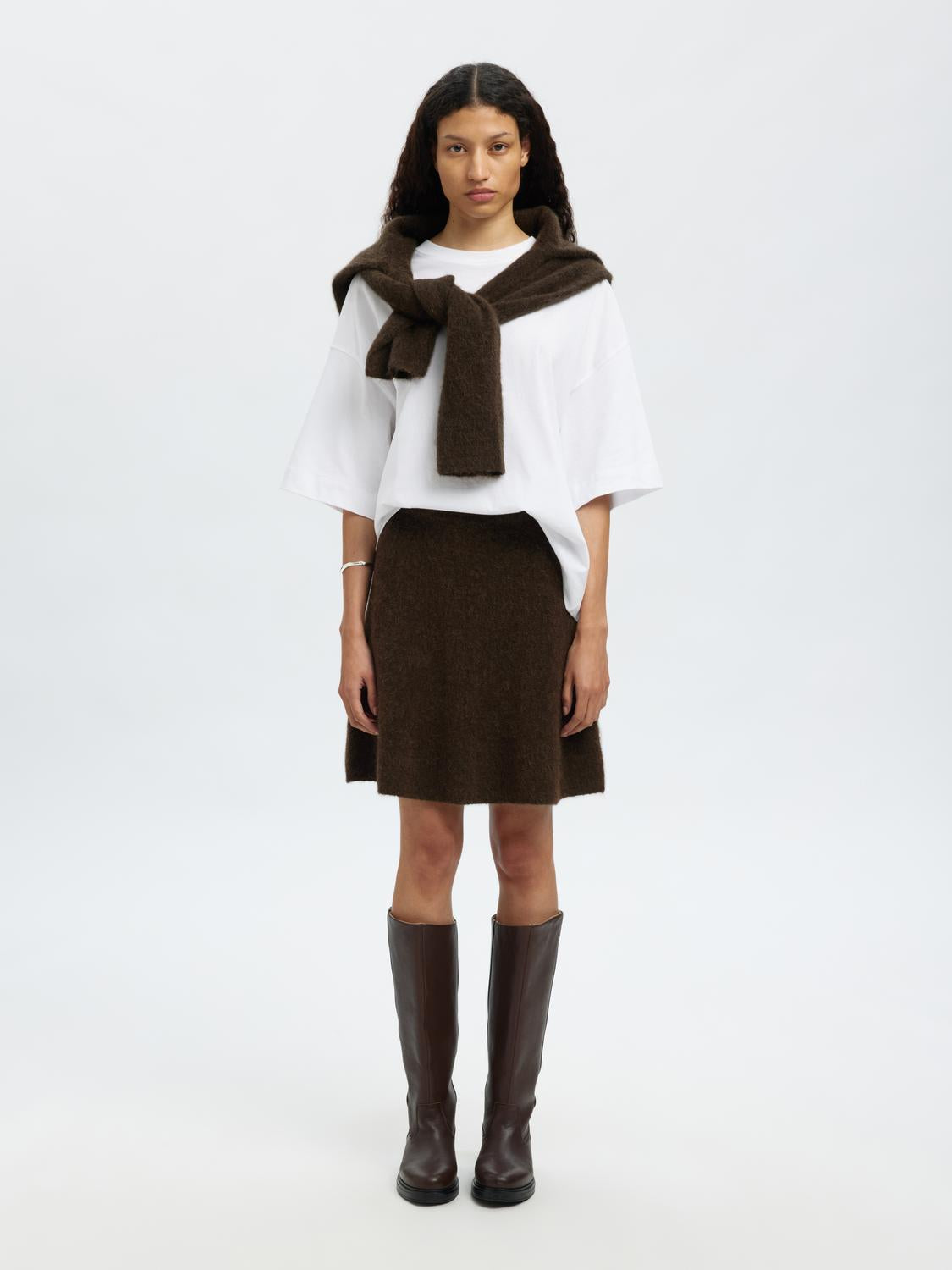 Slflulu Brushed Hw Knit Skirt Brun