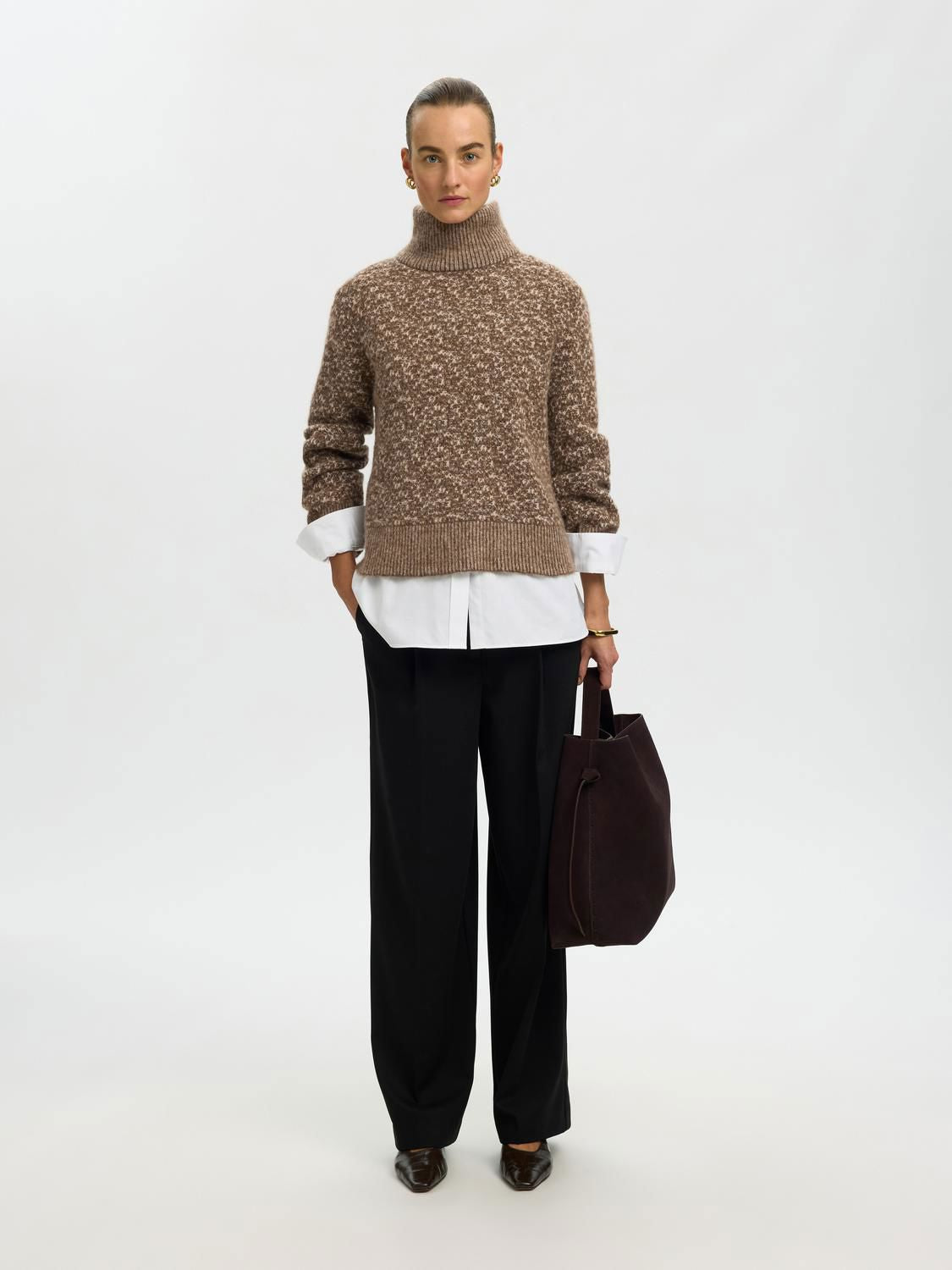 Slwlulu Duo Ls Knit High Neck Noos Brun