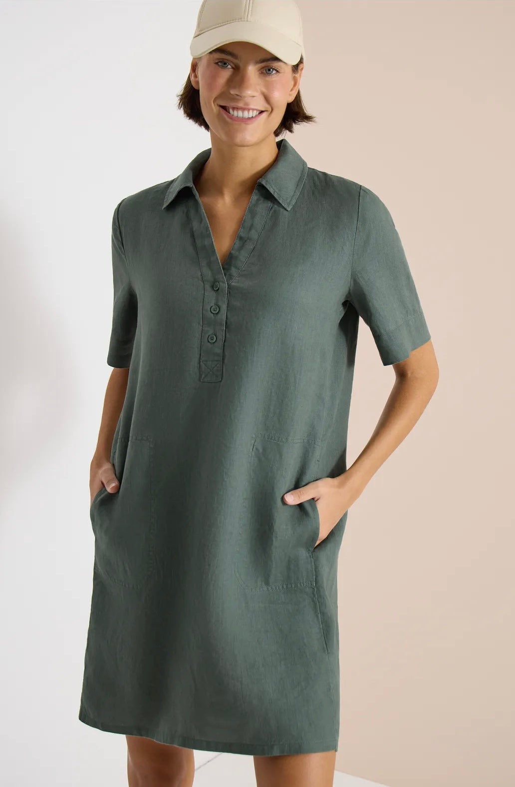 LINEN SOLID DRESS Grønn