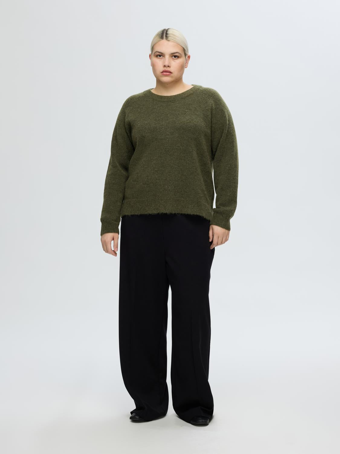 Slflulu Ls Knit O-Neck Noos Mellomgrønn