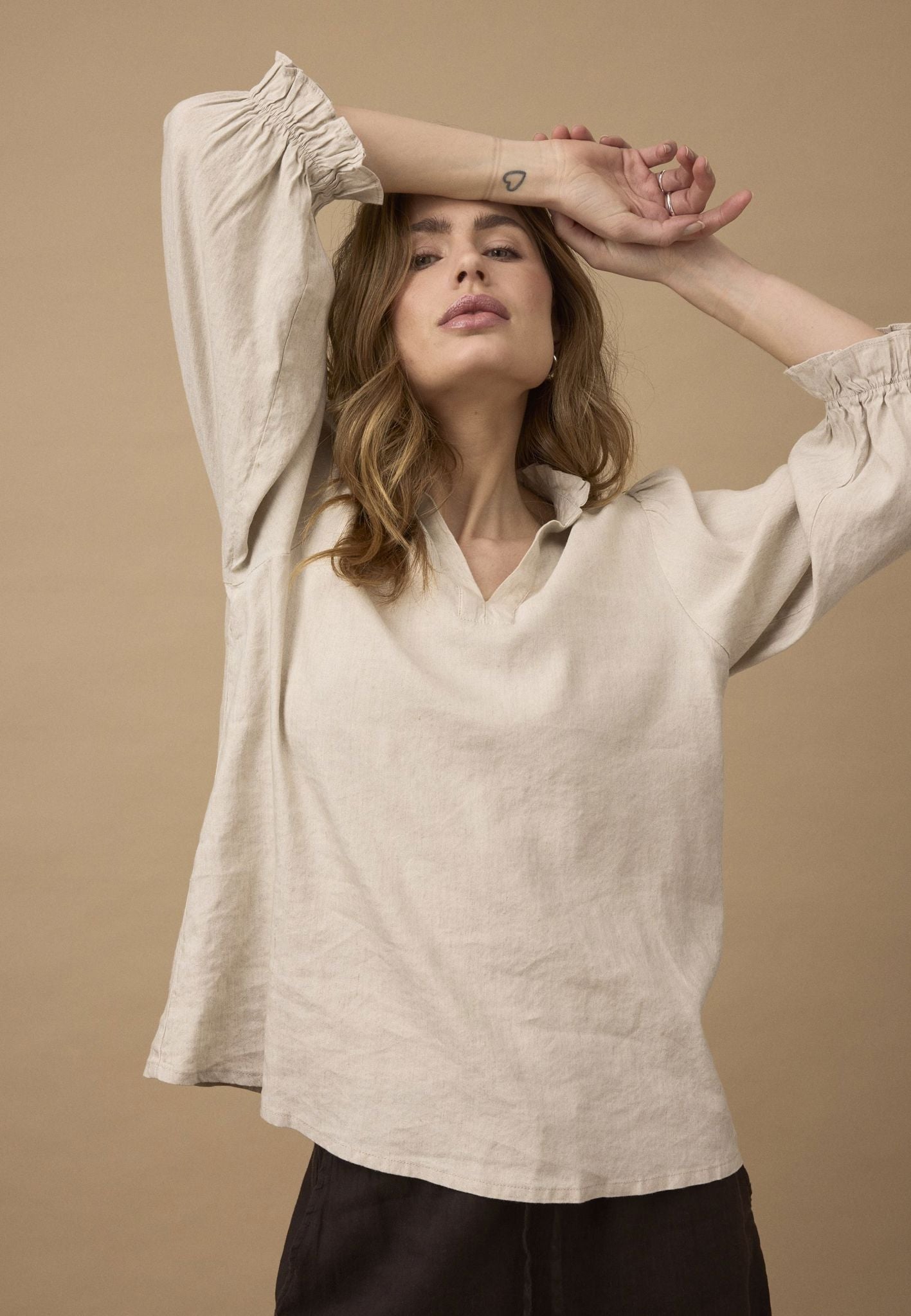 Pzluca Frill Blouse Beige