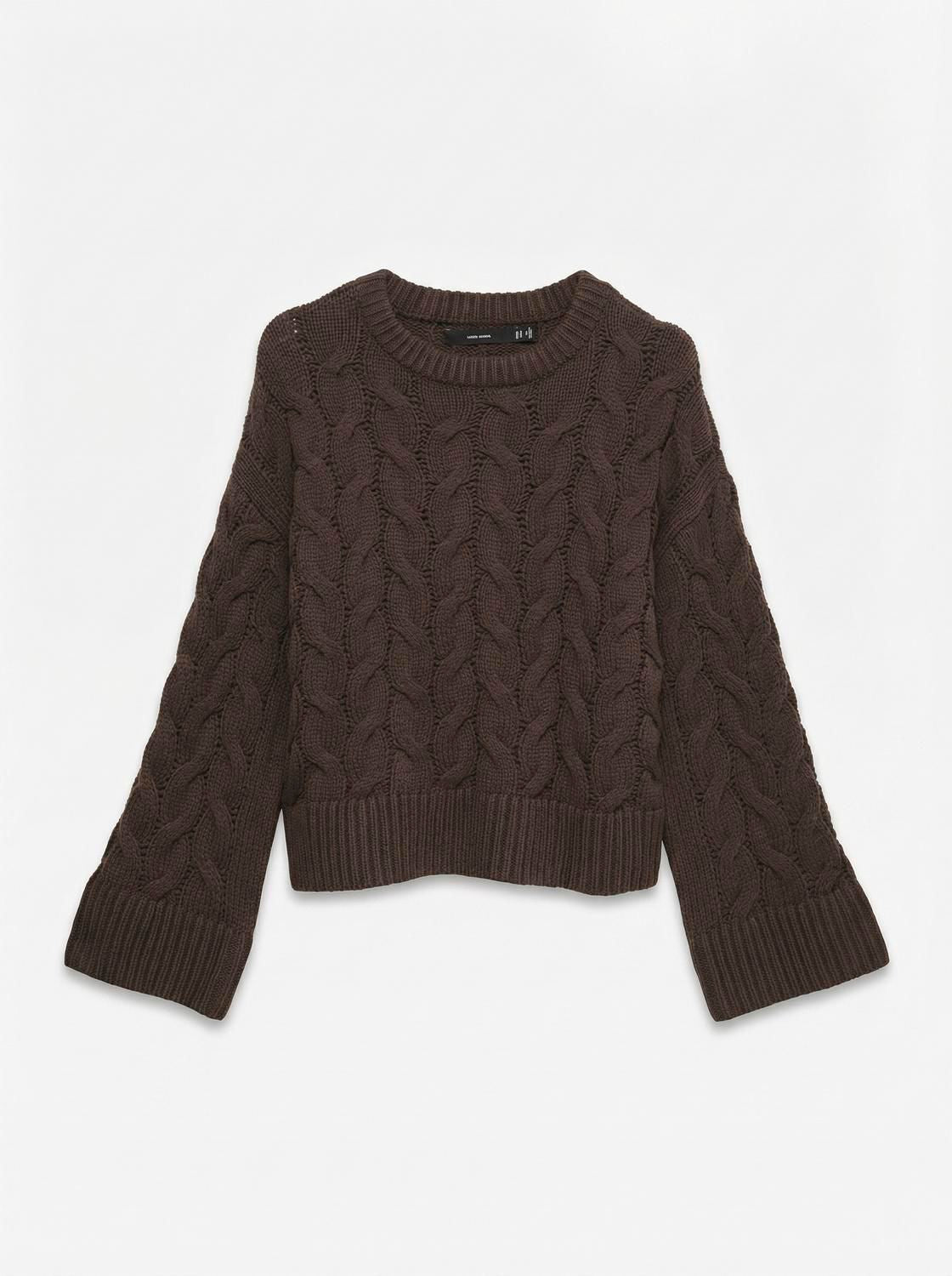 Vmsvea Thea Ls O-Neck Cable Pullover Exp Brun