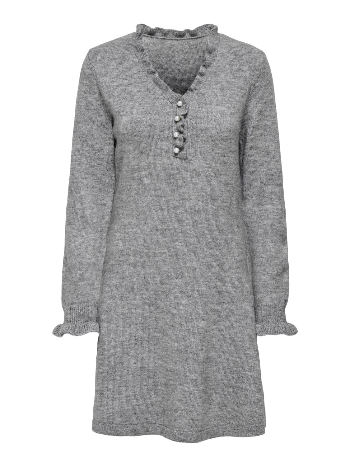 Jdyletty L/s V-Neck Frill Dress Knt Lysegrå