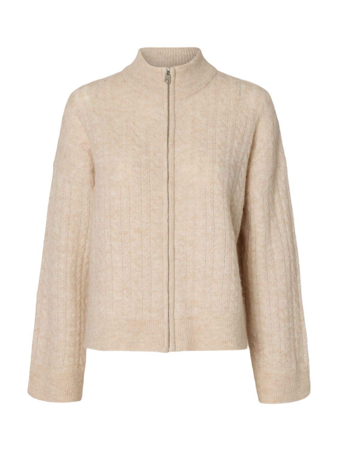 Slwlulu Cable Ls Knit Zipper Cardigan Beige