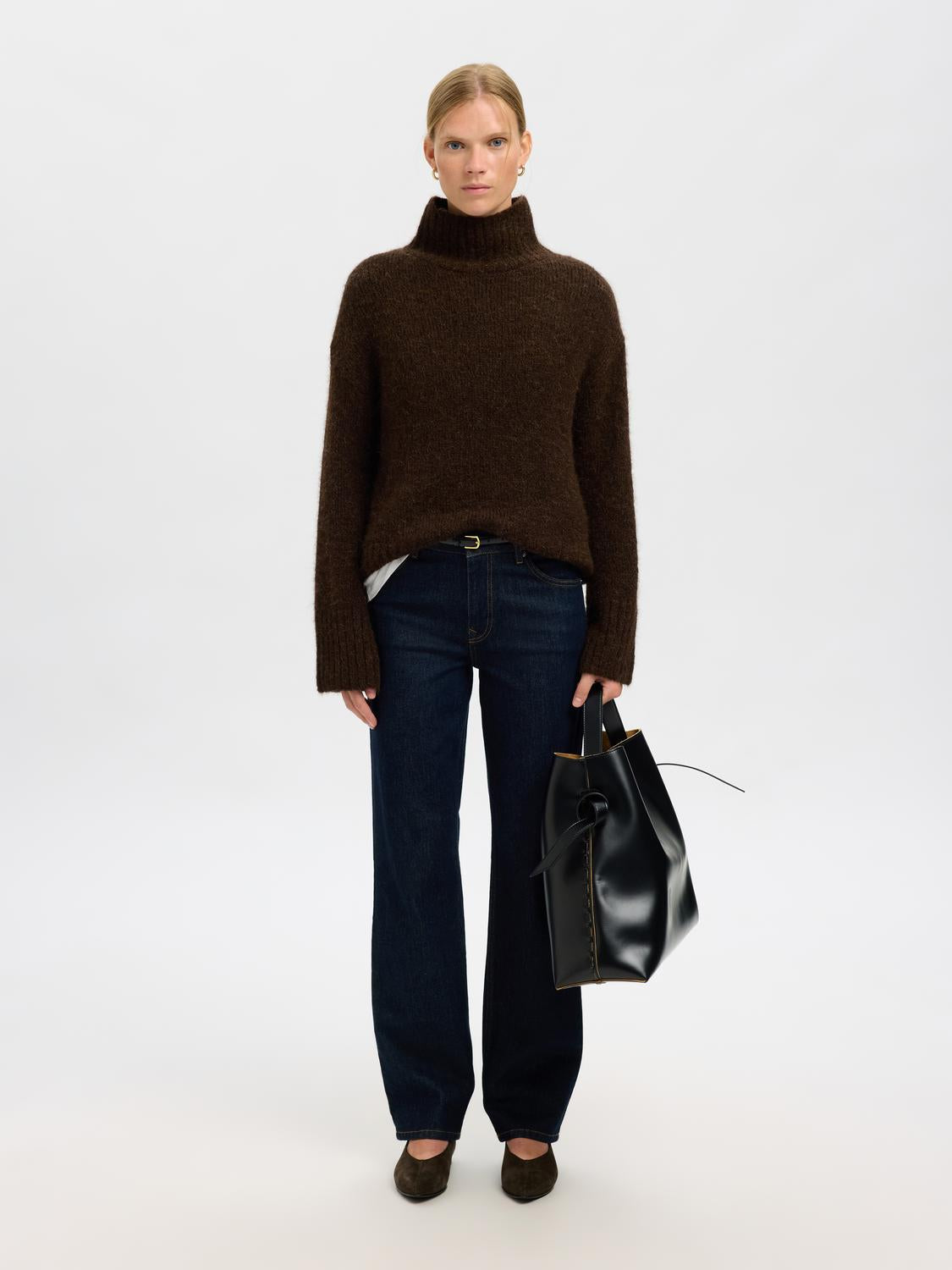 Slfgabriella Ls Knit High Neck Noos Mørkebrun