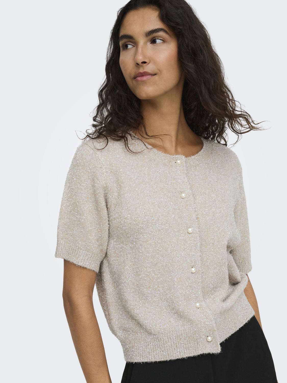 Jdynadine S/s Glitter Cardigan Knt Beige