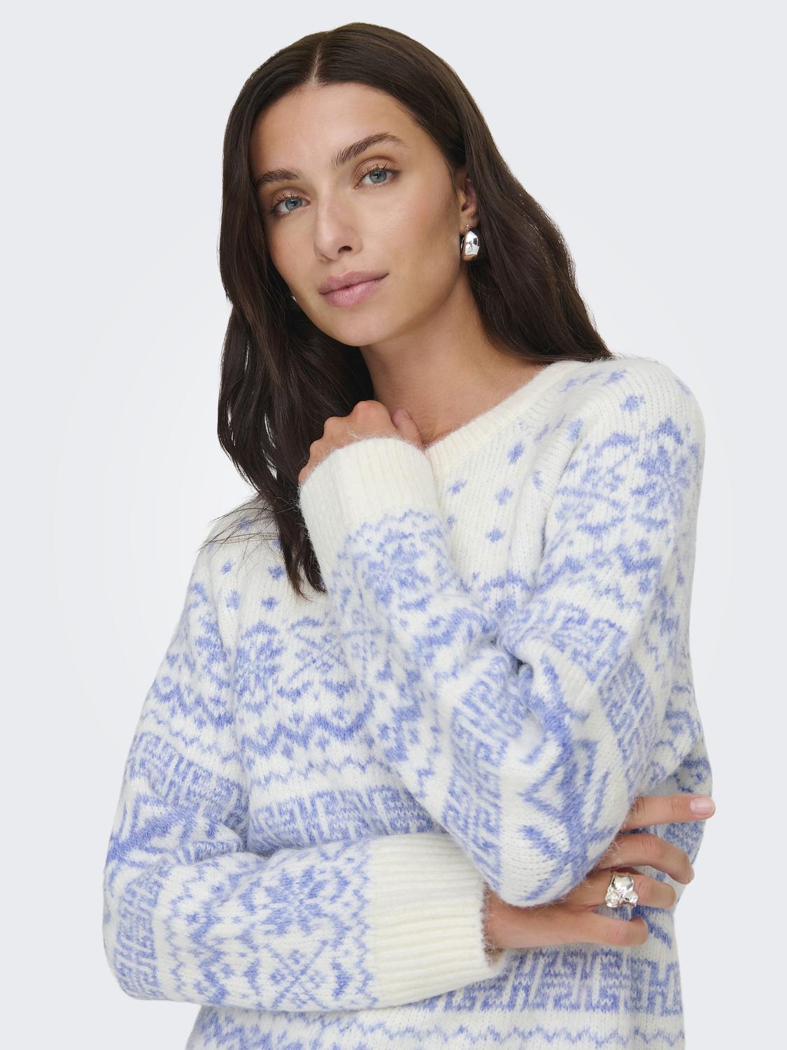 Onlxmas Nordic Ls O-Neck Knt Hvit