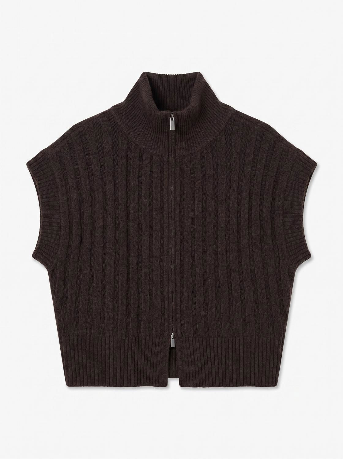 Vmbang Rib Sl Highneck Zipper Vest Noos Brun