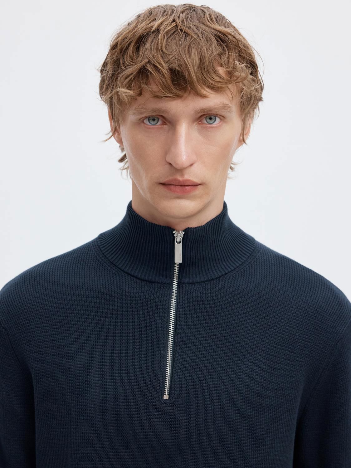 Slmdane Ls Knit Reg Struc Half Zip Noos Blå