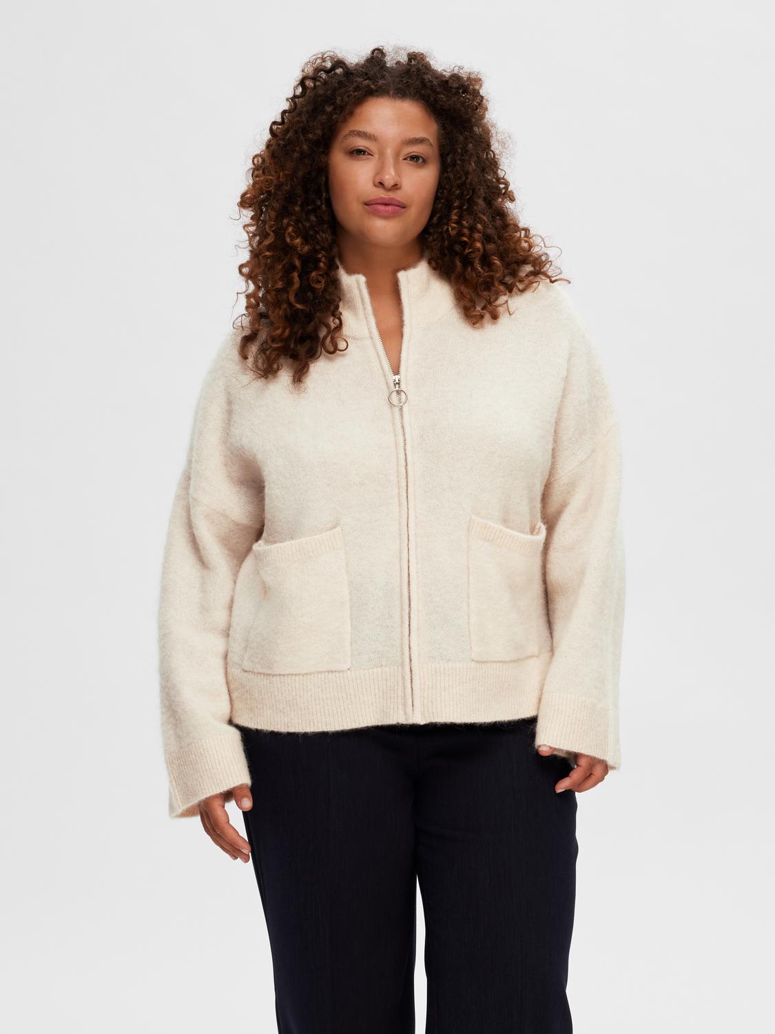 SLFSIA RAS LS KNIT ZIPPER CARDIGAN Beige