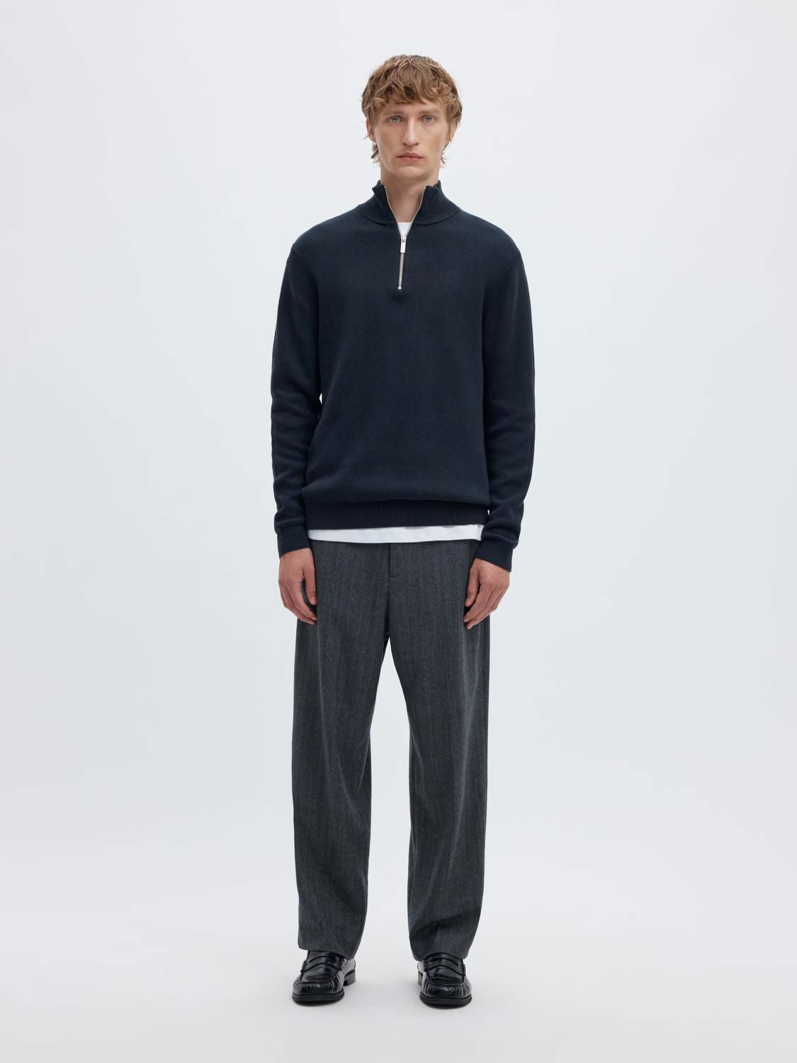 Slmdane Ls Knit Reg Struc Half Zip Noos Blå