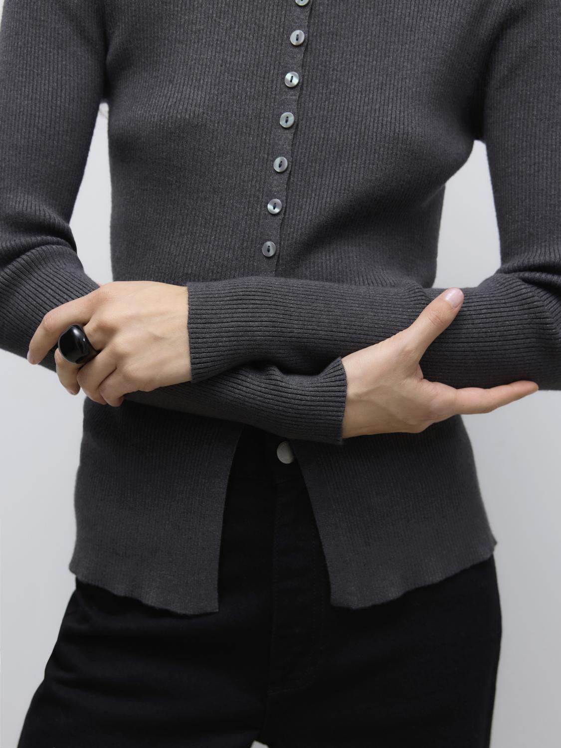 Awukino Ls O-Neck Knit Cardigan Mørkegrå