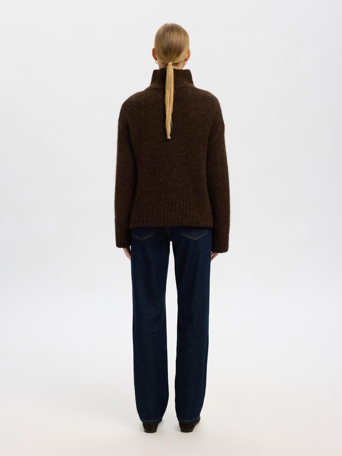 Slfgabriella Ls Knit High Neck Noos Mørkebrun