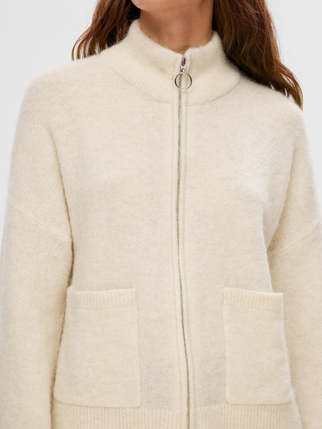 SLFSIA RAS LS KNIT ZIPPER CARDIGAN Beige