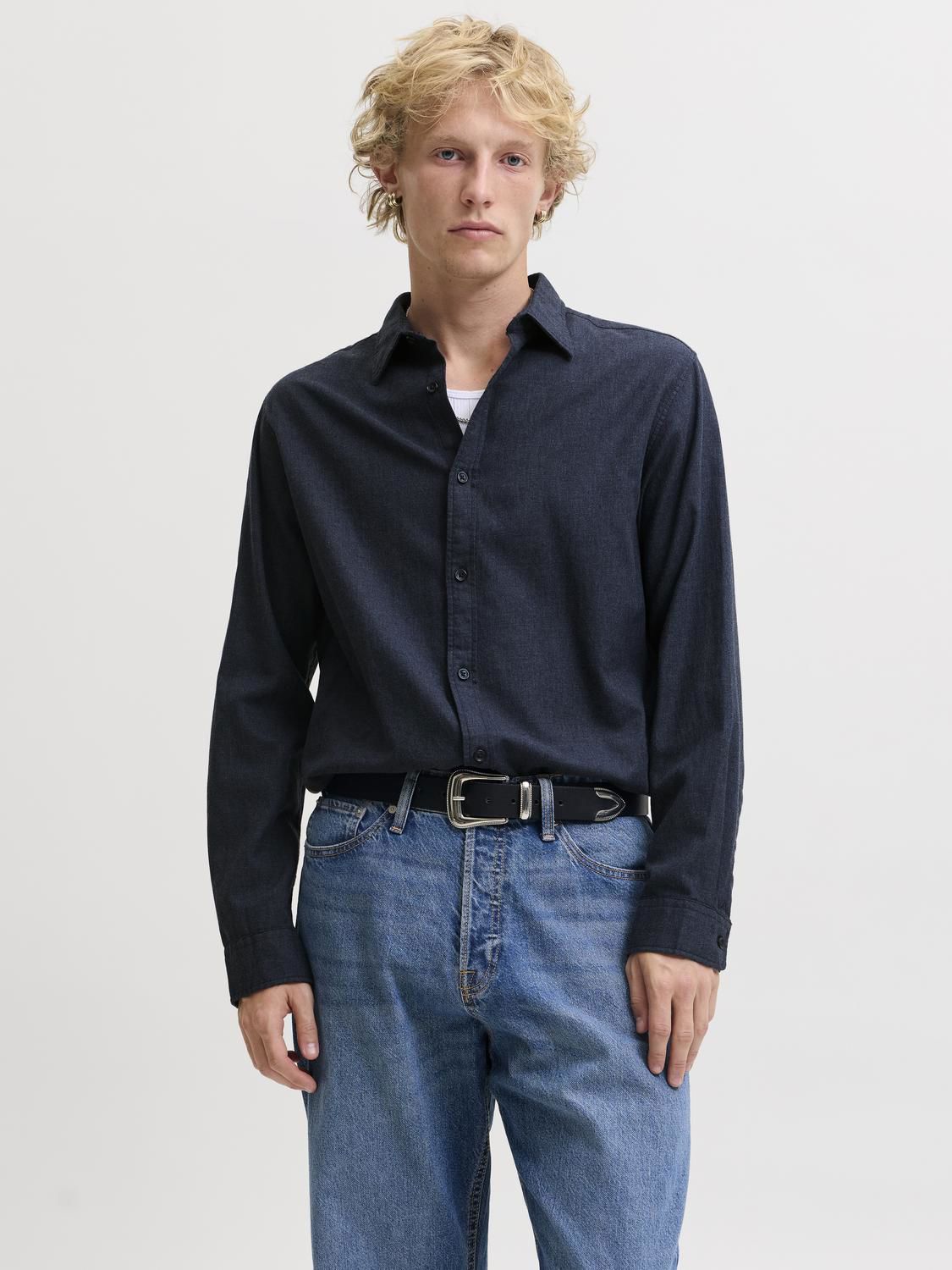 Jjefield Melange Shirt Ls Sn Blå
