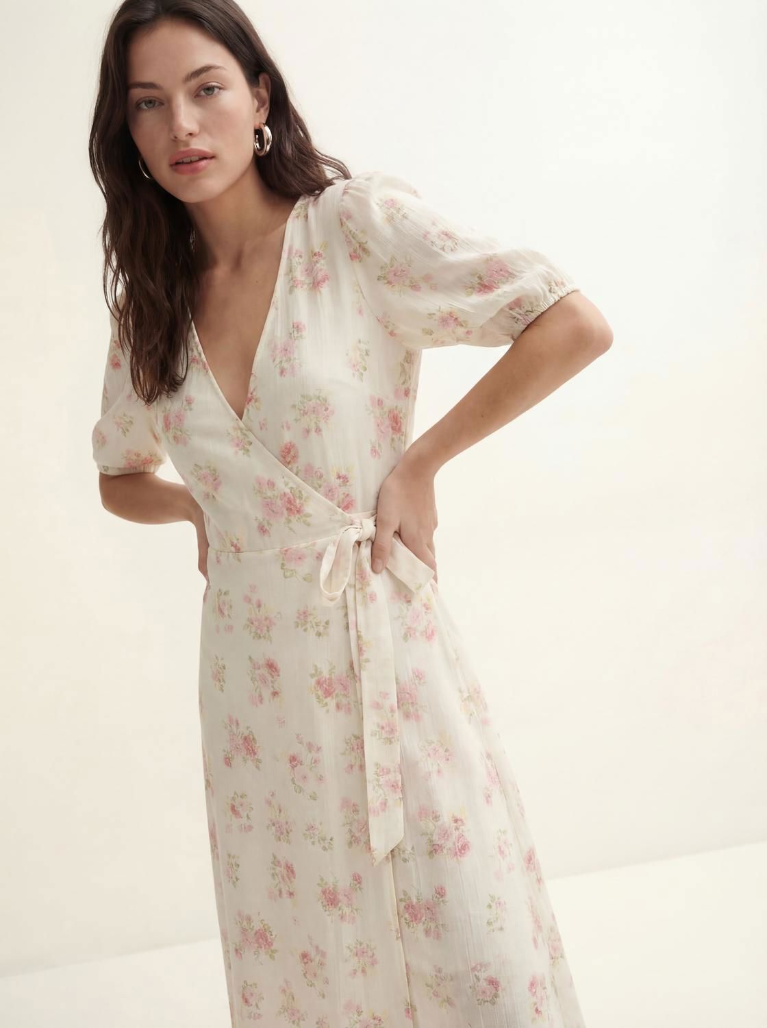 Vmbella 2/4 V-Neck Wrap 7/8 Dress Wvn Beige