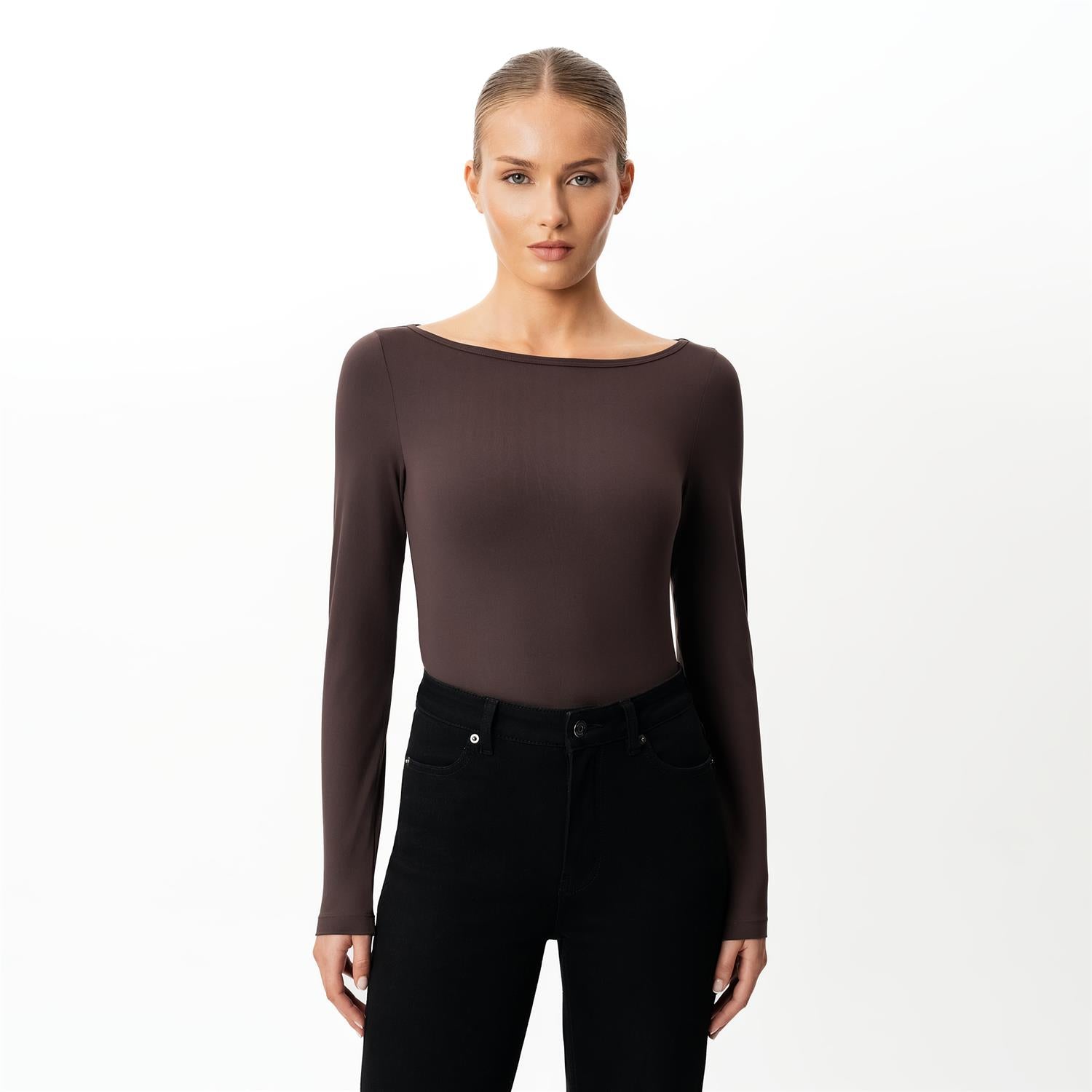 Soft Boatneck Long-sleeve Brun