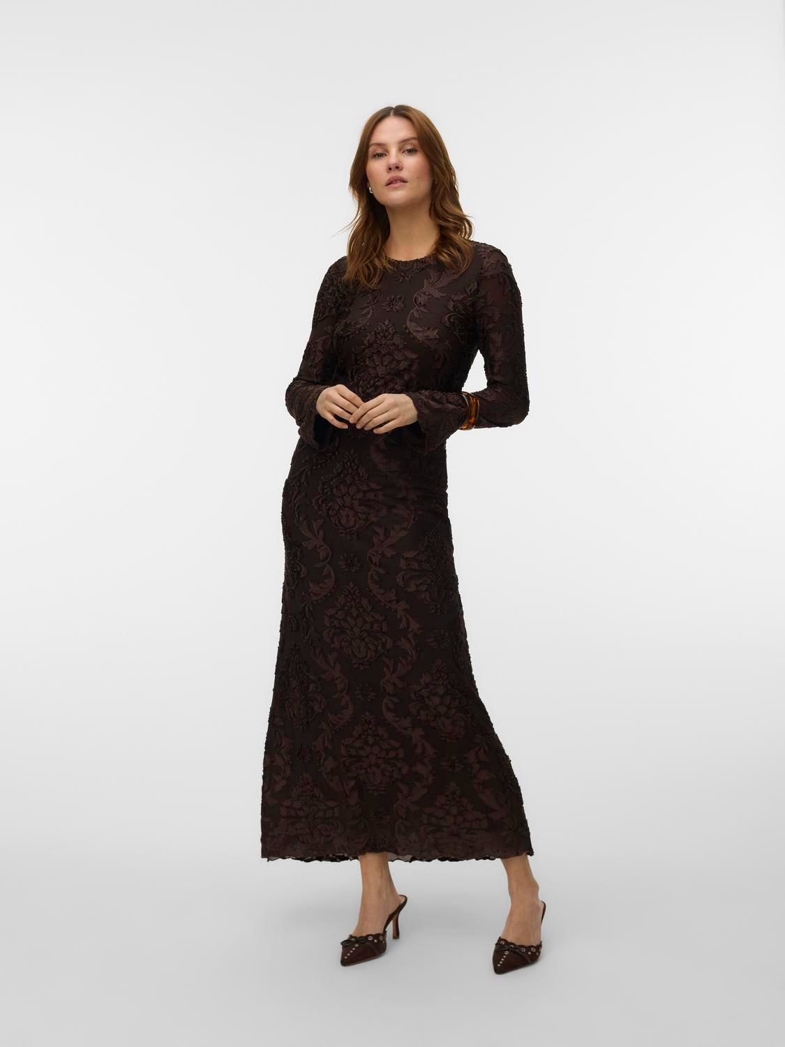Awdakota Ls O-Neck Ankle Dress Brun