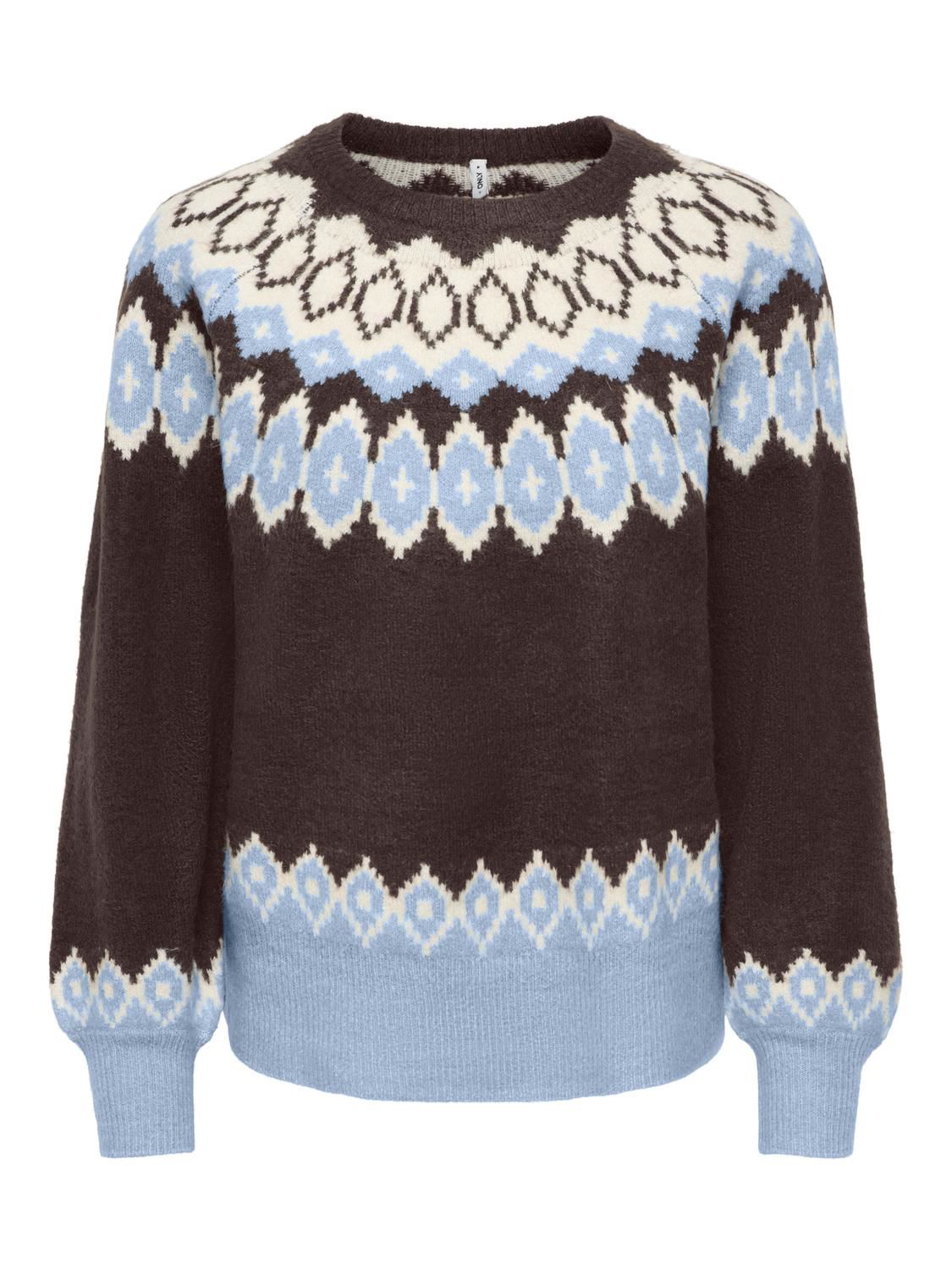 Onlrusty Ls Fair Isle O-Neck Bf Knt Brun