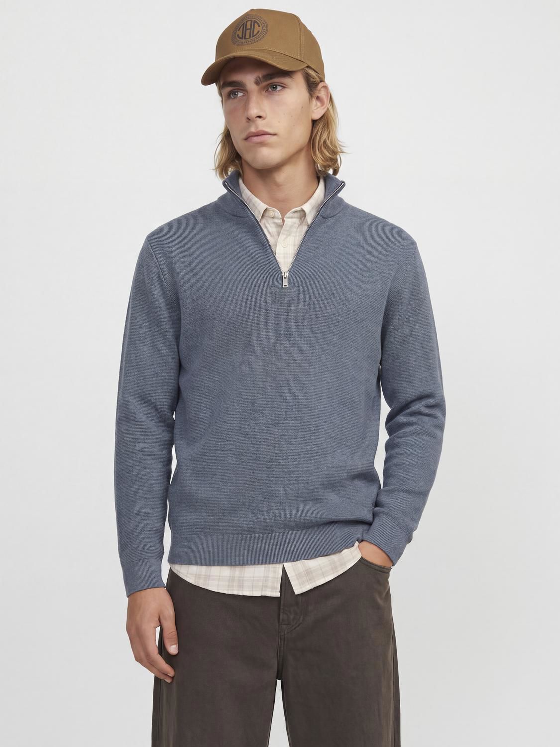 Jprmilano Stitch Knit Half Zip Sn Grå